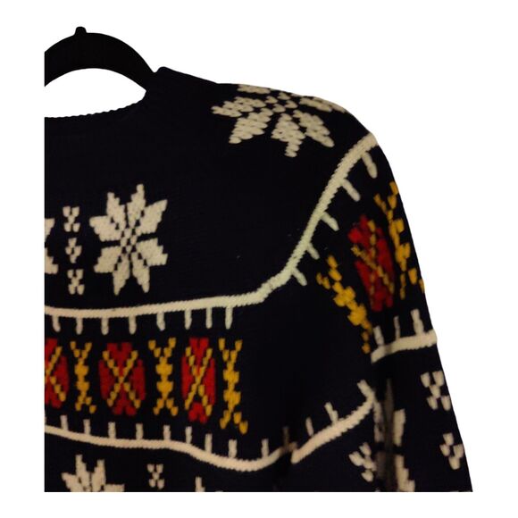 Vintage 80s JC Penney Acrylic Men's Ski Sweater Classic Navy Blue Fair Isle sz M - Picture 3 of 8